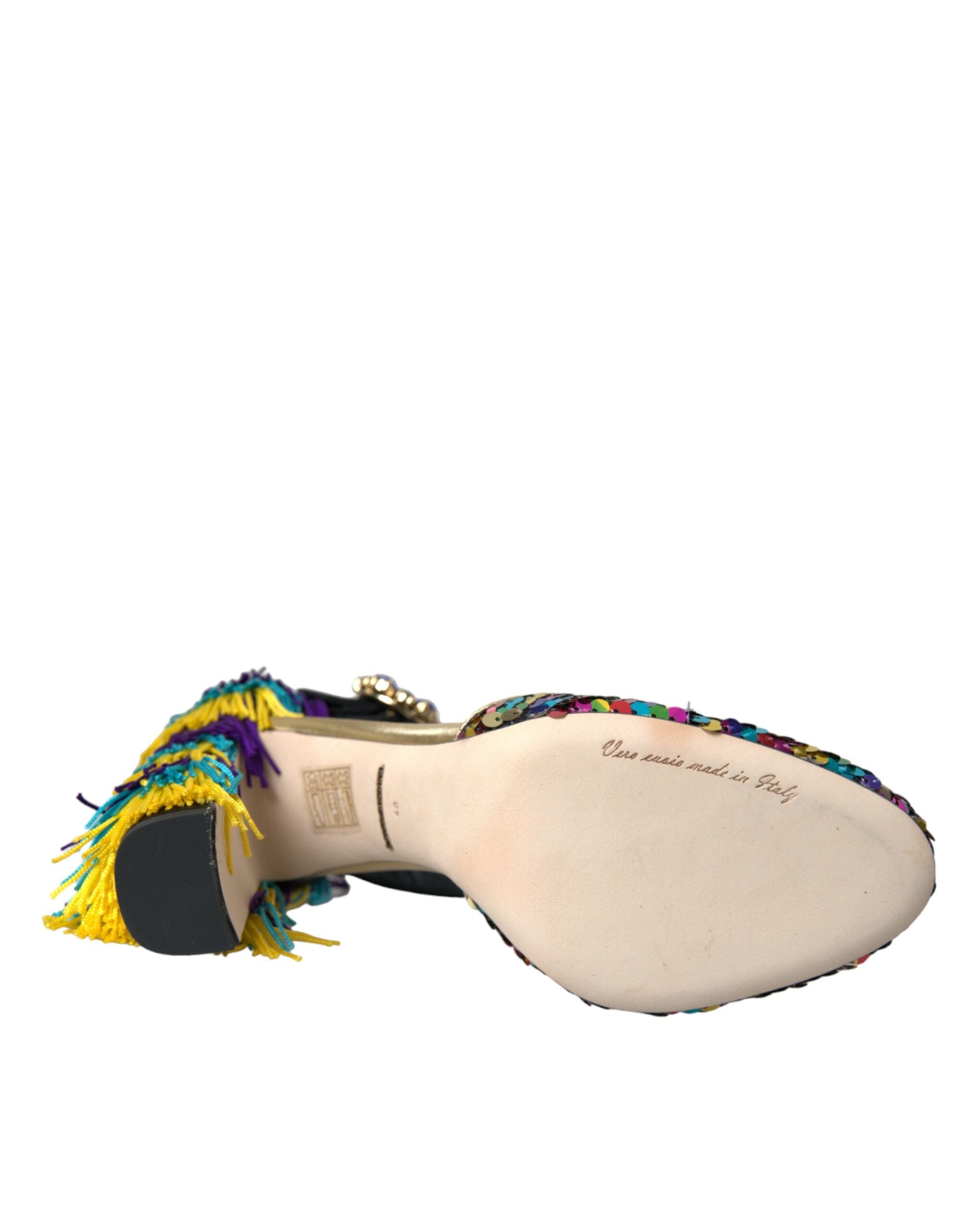 Chaussures Mary Jane Dolce & Gabbana à sequins multicolores et cristaux, élégantes et sophistiquées, vues de côté.