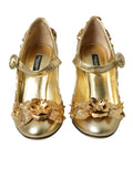 Chaussures Dolce & Gabbana Mary Janes en cuir doré avec cristaux, élégantes et sophistiquées pour femme.