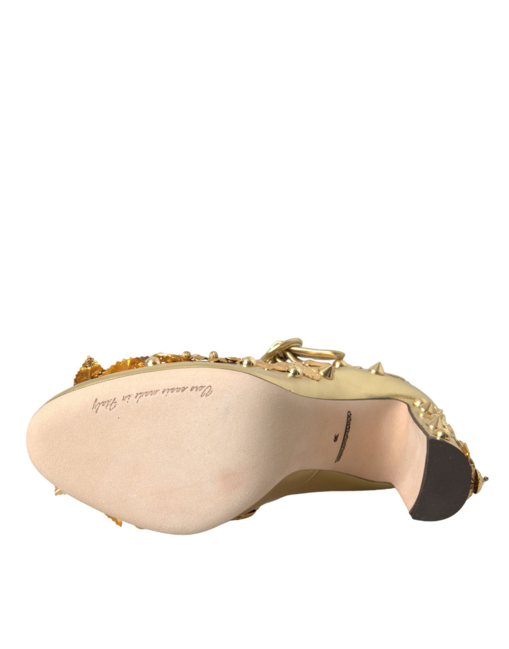Chaussures Dolce & Gabbana Mary Janes en cuir doré avec cristaux, style élégant et sophistiqué.
