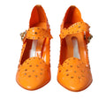 Chaussures à talons Dolce & Gabbana Cinderella Orange avec fleurs en cristal, style élégant et coloré.
