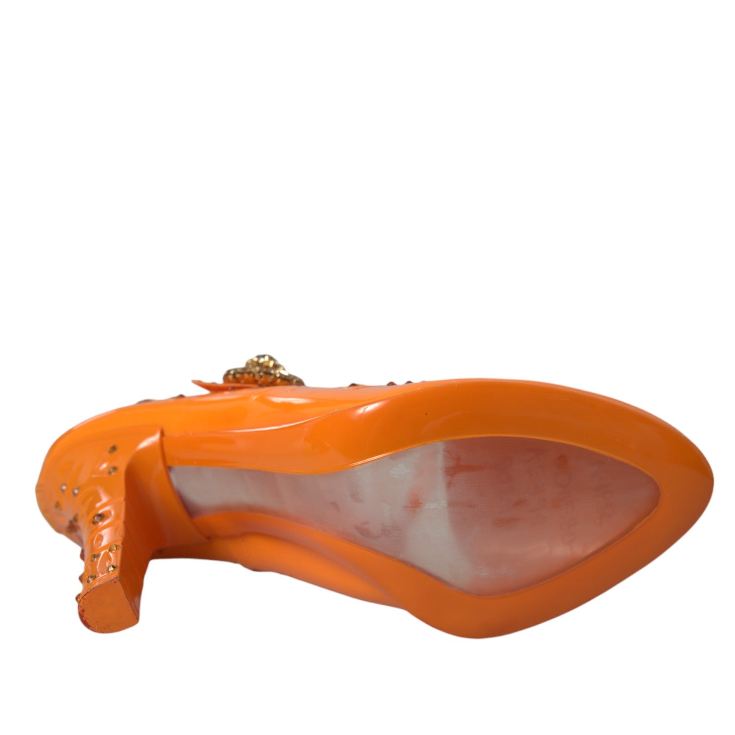 Chaussures à talons Dolce & Gabbana Cinderella Orange avec motifs floraux et cristaux, élégantes et colorées.