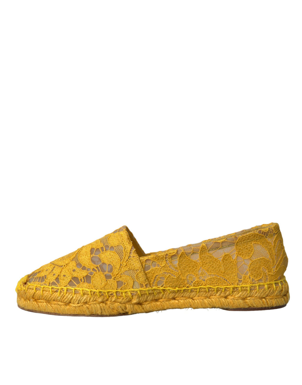 Espadrilles plates Dolce & Gabbana Taormina en dentelle jaune, chaussures plates élégantes pour femmes.