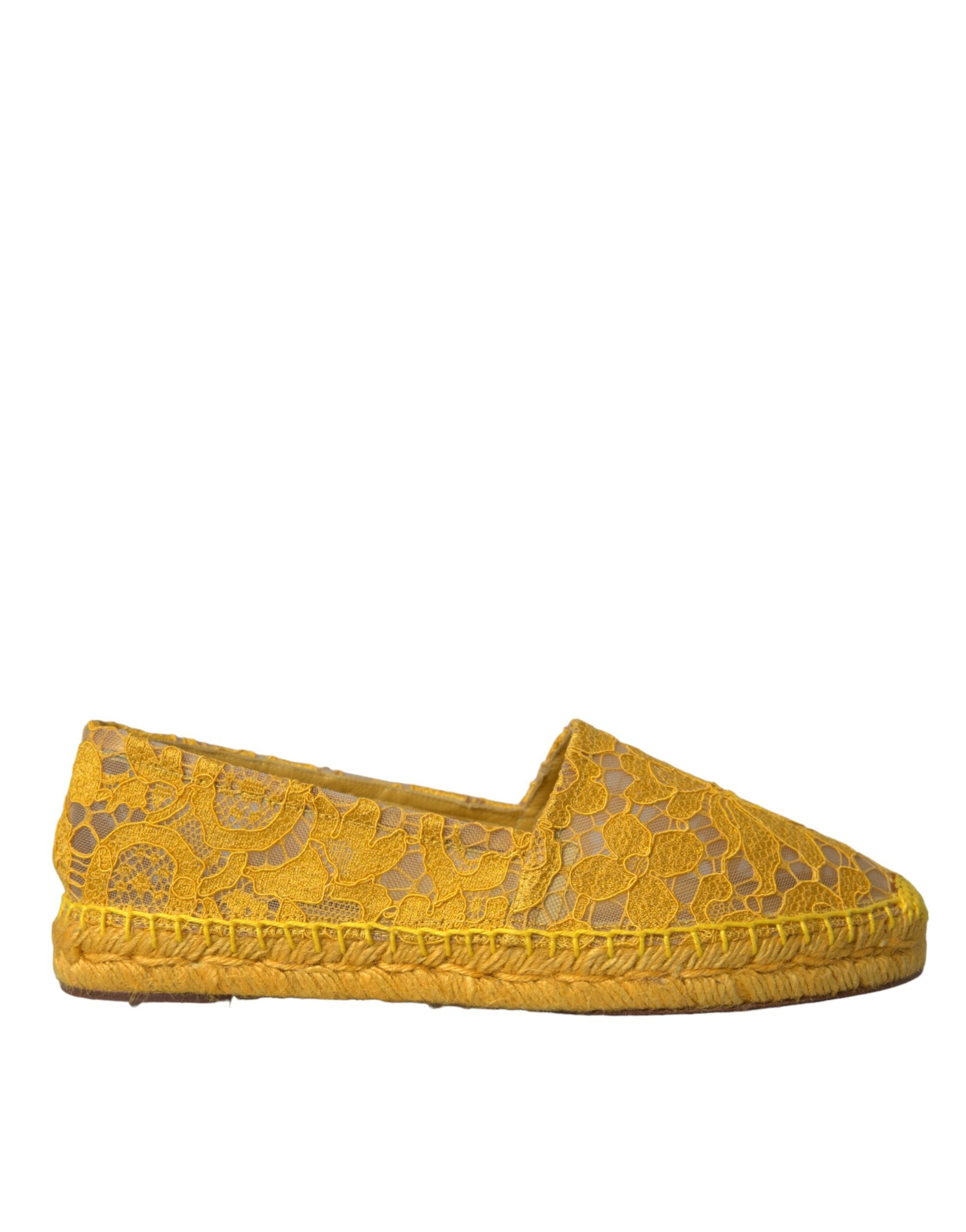 Chaussures plates Dolce & Gabbana Taormina en dentelle jaune, espadrilles élégantes pour femmes.