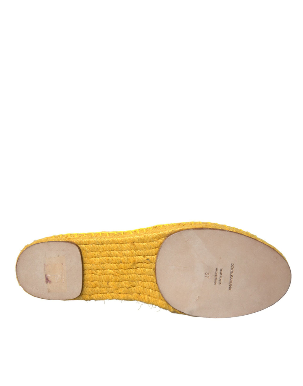 Chaussures plates Dolce & Gabbana Taormina en dentelle jaune, espadrilles élégantes pour femmes.