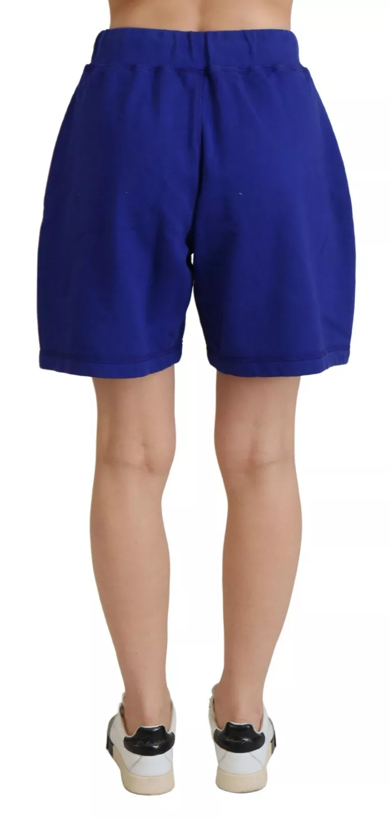 Shorts sweat-shirt en coton bleu à logo Dsquared², taille haute, avec poche et couture visible, image de style décontracté.