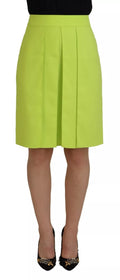Jupe verte à taille haute plissée en ligne A, longueur genou, de la marque Dsquared².