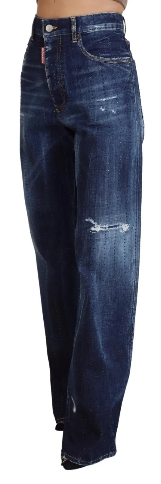 Jeans en denim bleu à taille haute et coupe droite de Dsquared², style San Diego, visible sur cette image.