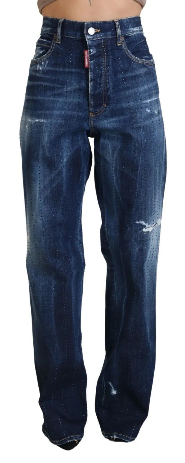 Jeans en denim bleu à taille haute et coupe droite de Dsquared², modèle San Diego, visible sur l'image.