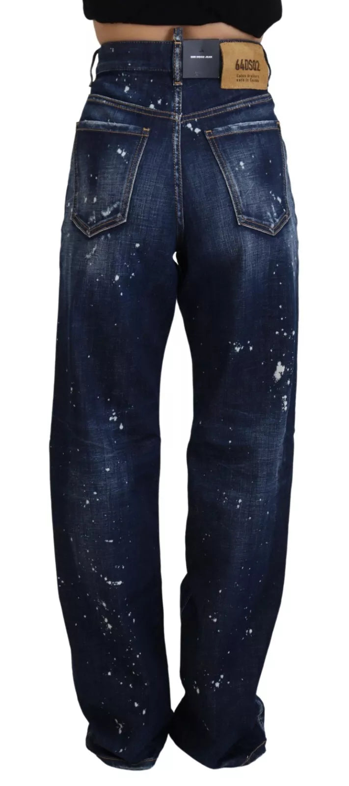 Jeans en denim bleu taille haute déchirés de Dsquared², style décontracté, avec détails usés et coupe ajustée.