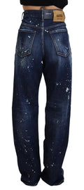 Jeans en denim bleu taille haute déchirés de Dsquared², style décontracté, avec détails usés et coupe ajustée.