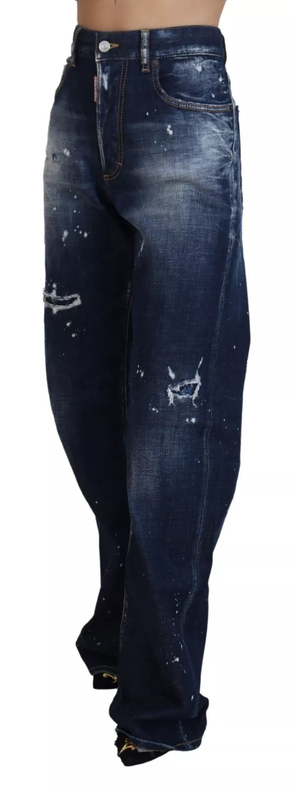 Jeans en denim déchiré à taille haute de Dsquared², bleu, style décontracté, avec détails usés et coupe tendance.