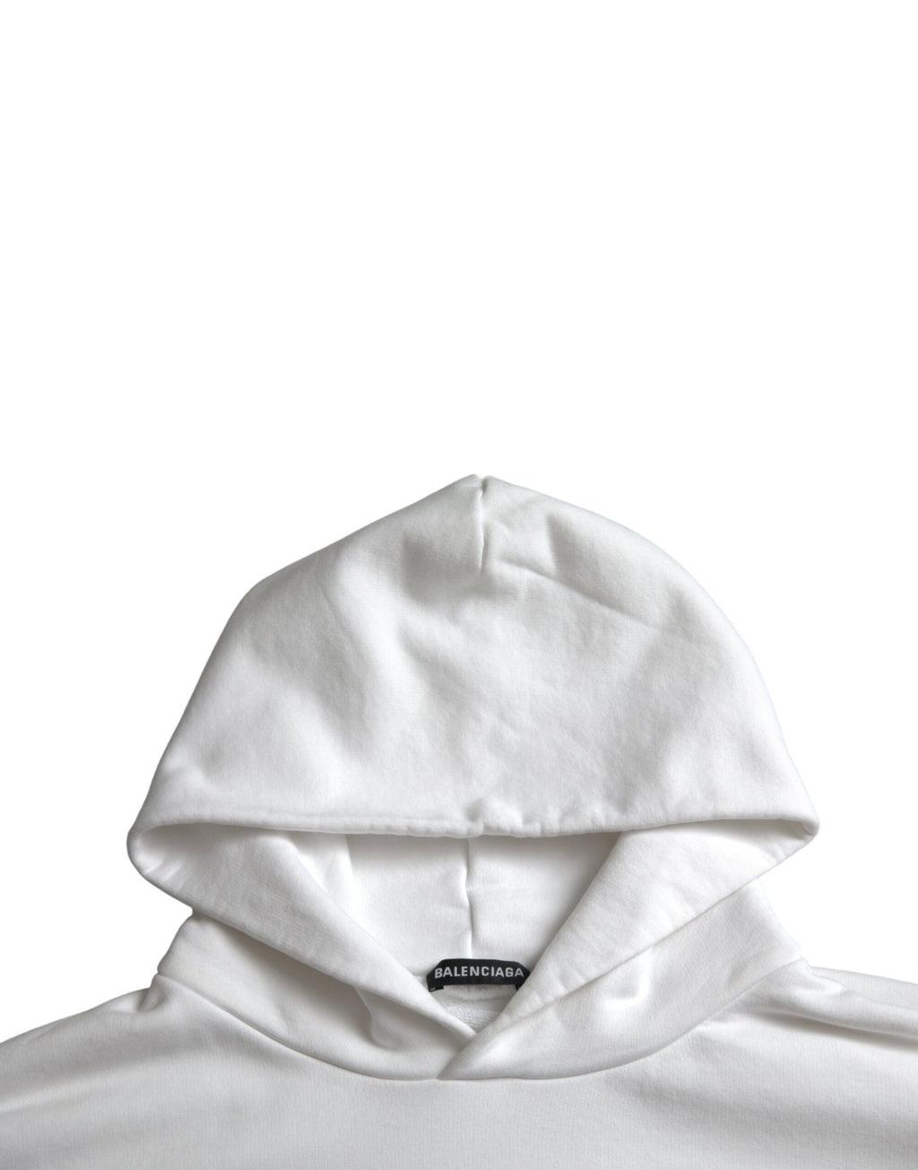 Sweat à capuche blanc en coton Balenciaga avec logo, pull-over décontracté et confortable, image montrant le devant du vêtement.