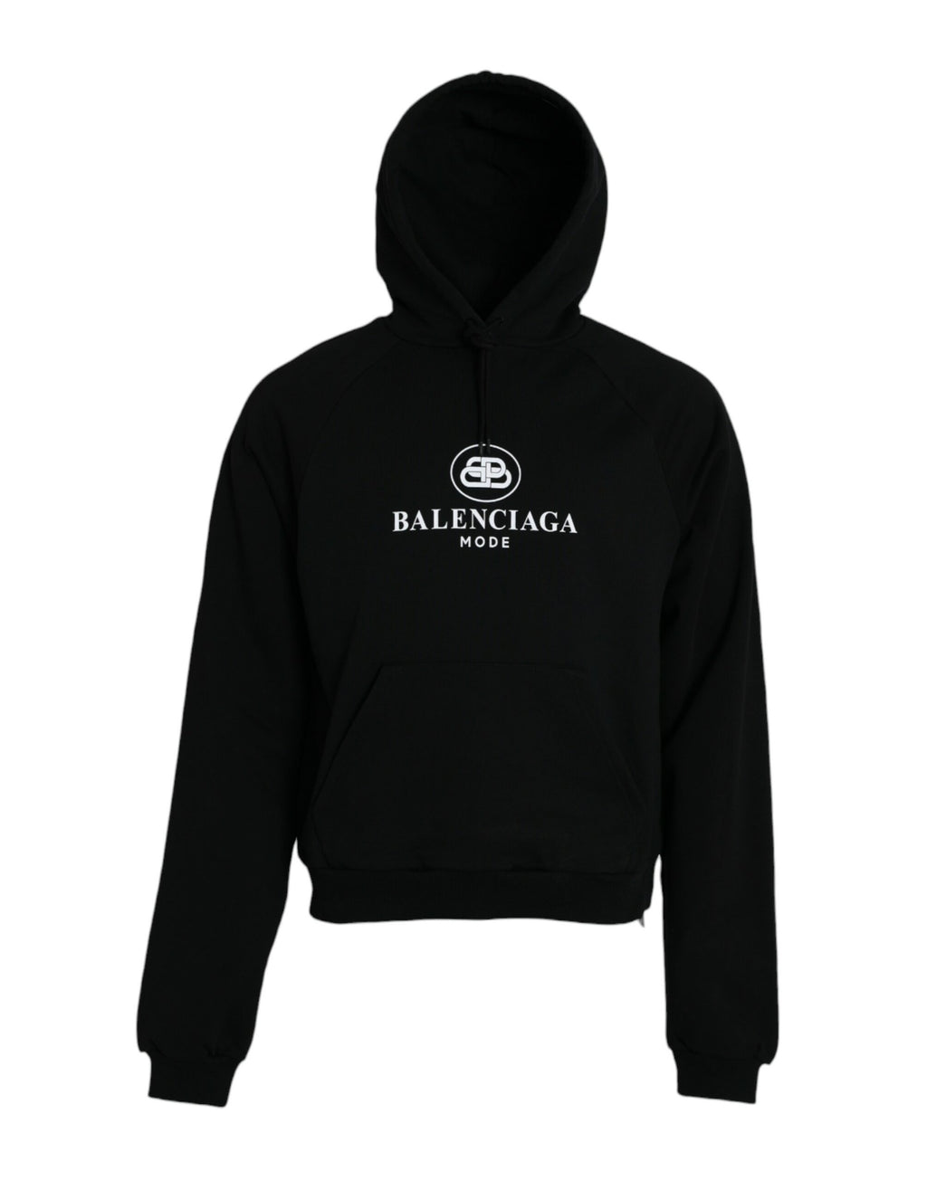 Sweat-shirt à capuche noir Balenciaga en coton avec logo, style décontracté et design moderne visible sur l'image.