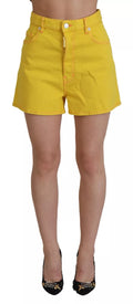 Shorts hotpants en coton jaune à taille haute de Dsquared², style décontracté et tendance pour femmes.