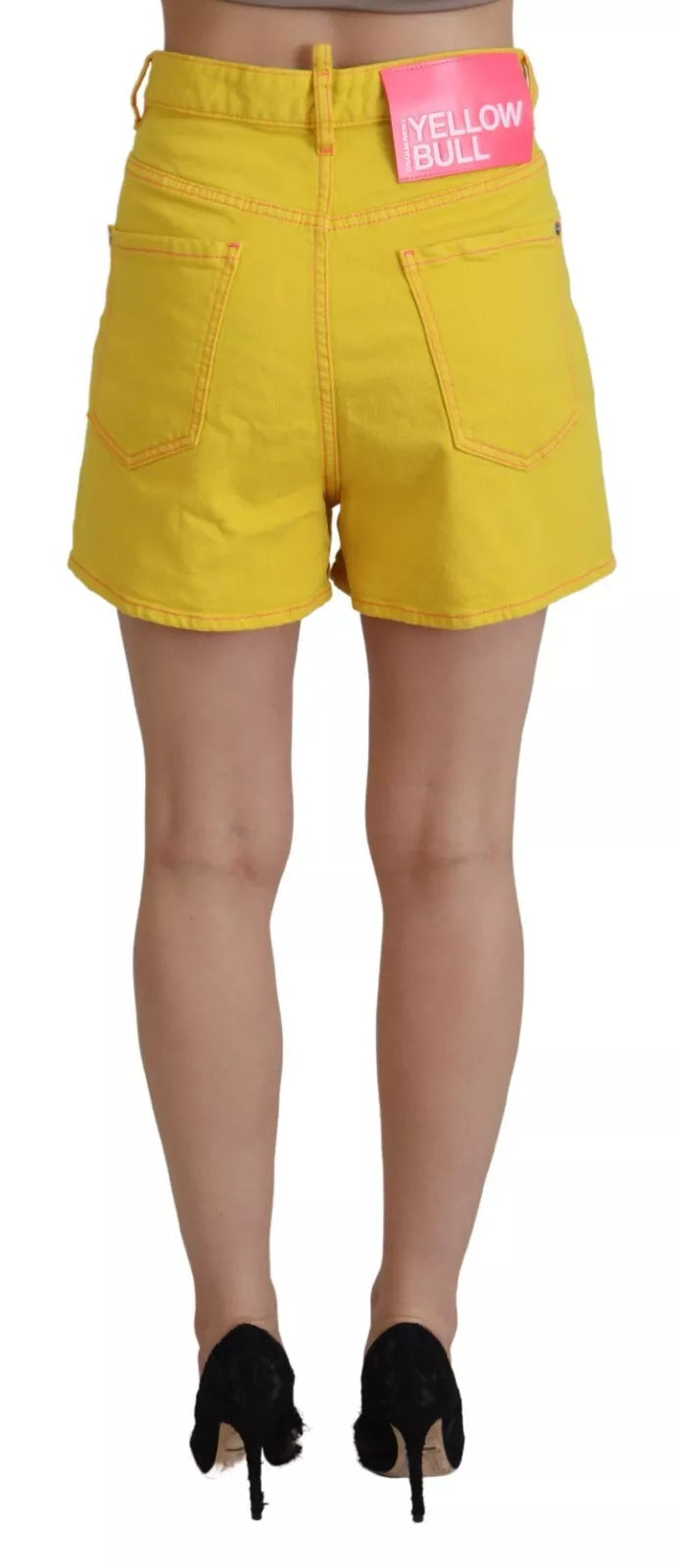 Shorts pour femmes Dsquared² en coton jaune à taille haute et coupe baggy, style décontracté et tendance.