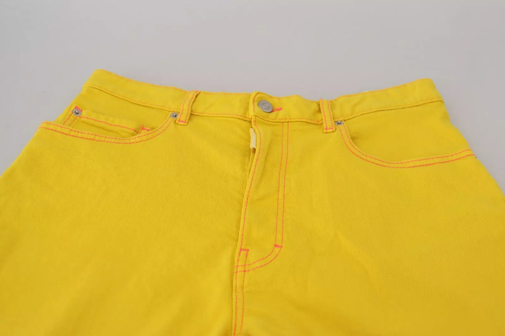 Shorts pour femmes Dsquared² jaunes en coton à taille haute et coupe baggy, style décontracté et tendance.
