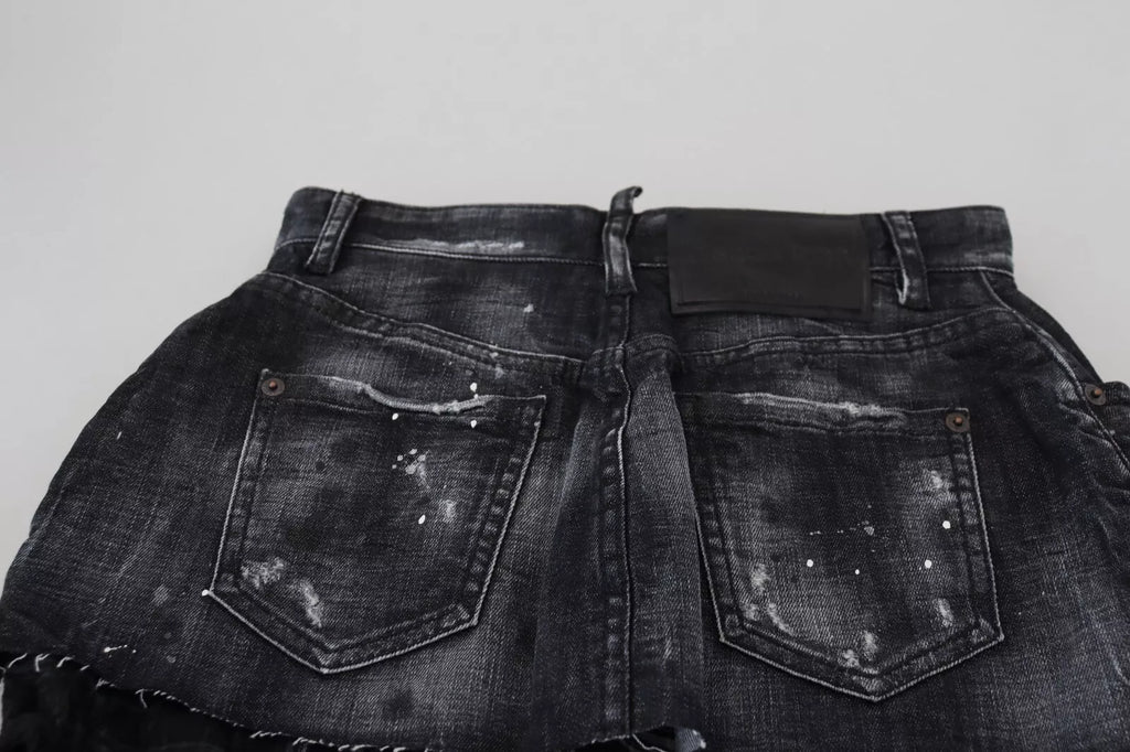 Jupe en jean noire à carreaux à taille haute de style A-line de Dsquared², courte et tendance, avec motif à carreaux.
