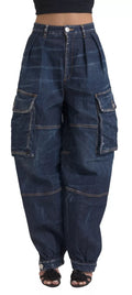 Jeans cargo en denim bleu taille haute de Dsquared², coupe baggy, en coton avec détails de poche.