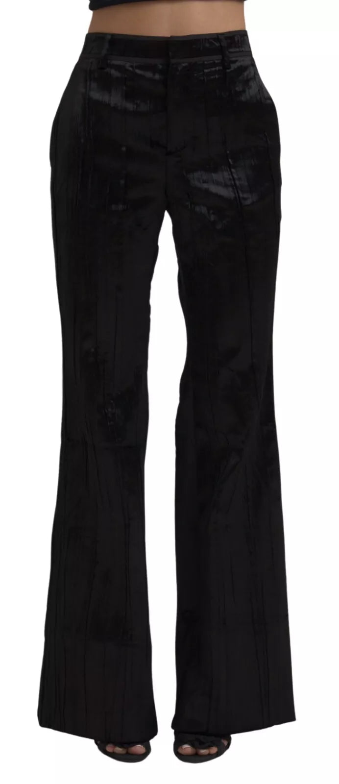 Pantalon noir en viscose à jambes larges et taille haute de Dsquared², style super flare avec coupe élégante.