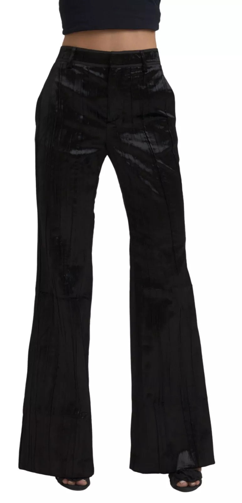 Pantalons noirs en viscose à jambes larges et taille haute de Dsquared², style super flare, élégants et modernes.
