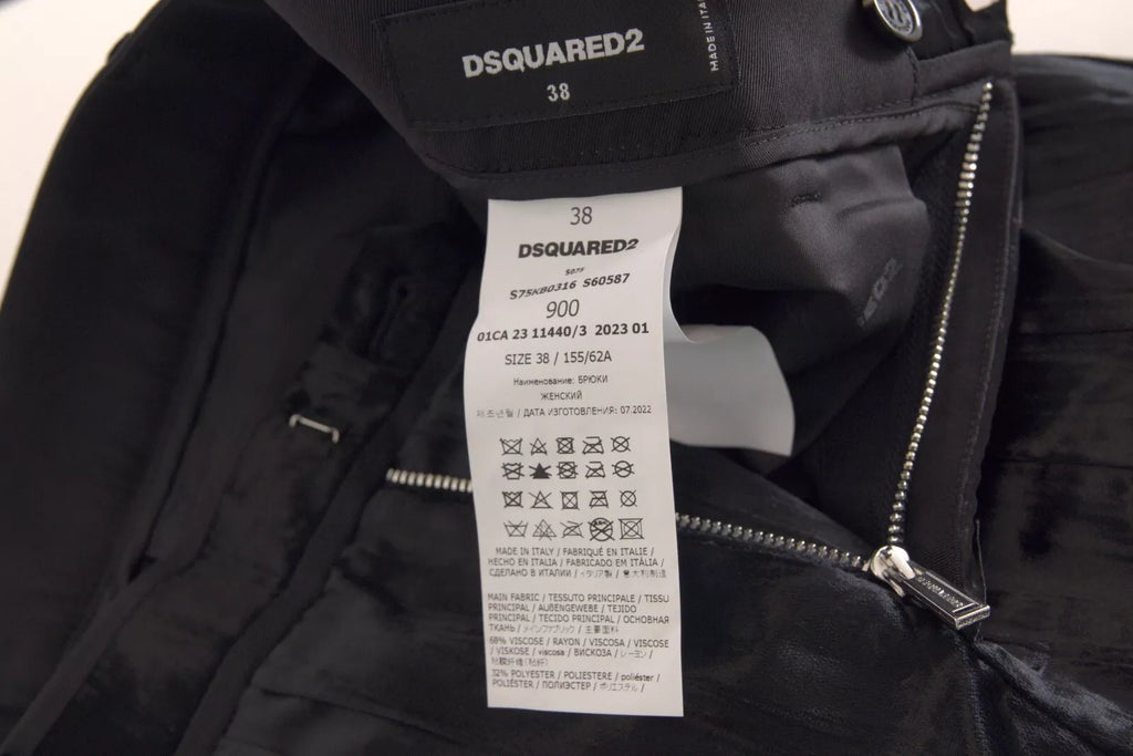 Pantalons flare noirs en viscose à taille haute de Dsquared², coupe élégante et moderne, visibles en gros plan.