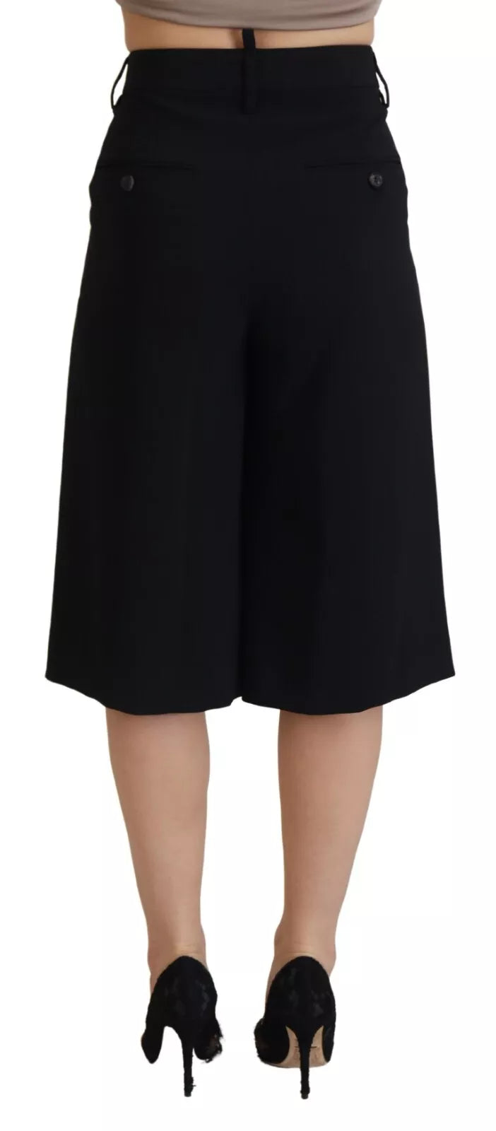 Pantalons noirs à taille haute et jambes larges de la marque Dsquared², coupe cropped, en tissu léger et élégant.
