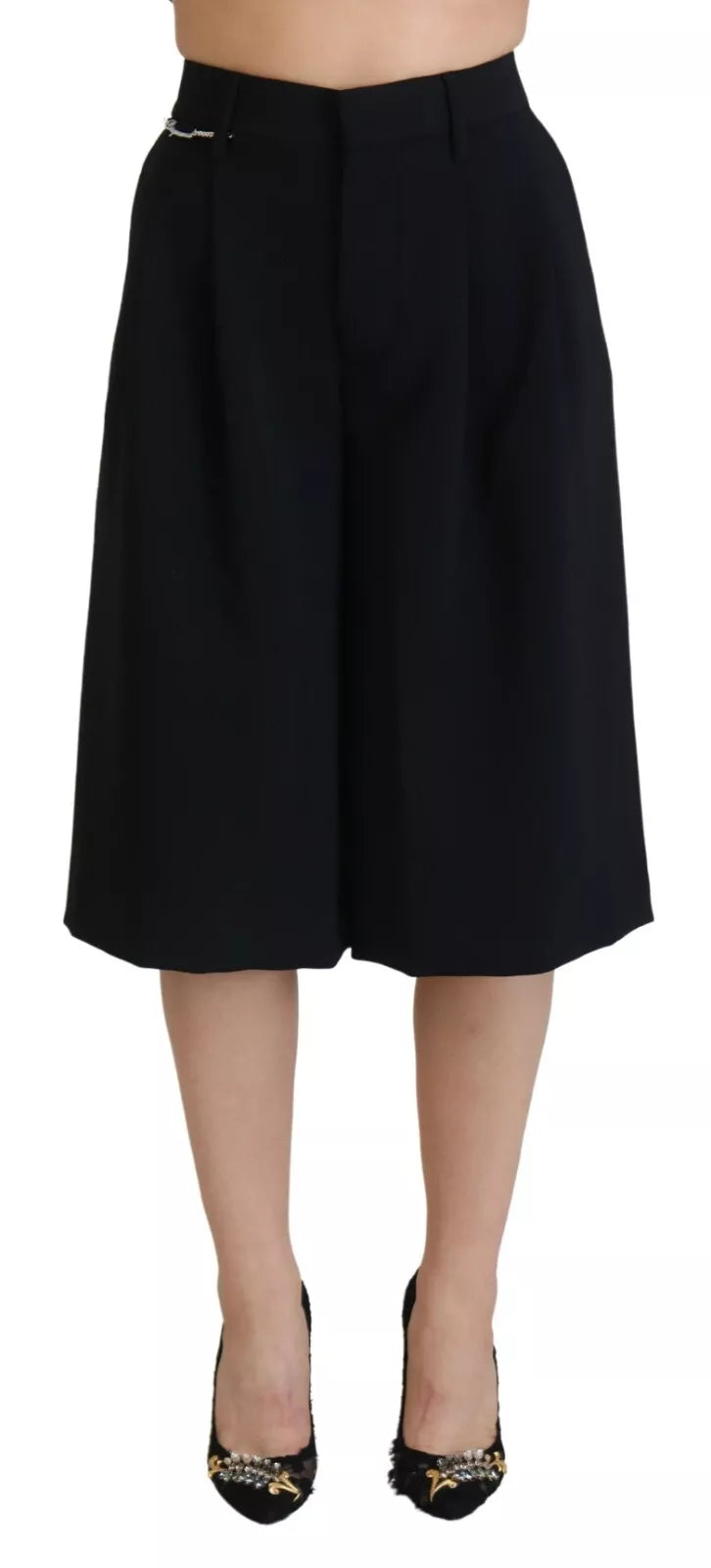 Pantalon noir taille haute à jambes larges et raccourcies de Dsquared², style élégant et moderne pour femme.