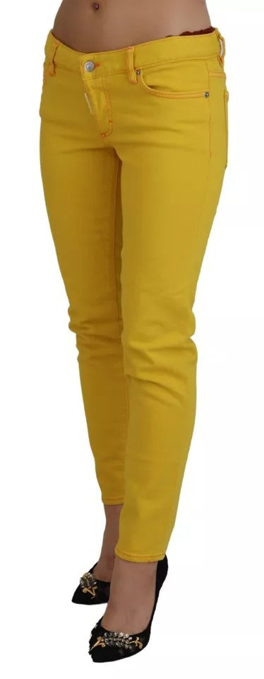Jeans cropés en coton jaune Dsquared² à taille basse, style Jennifer, avec délavé et coupe ajustée.