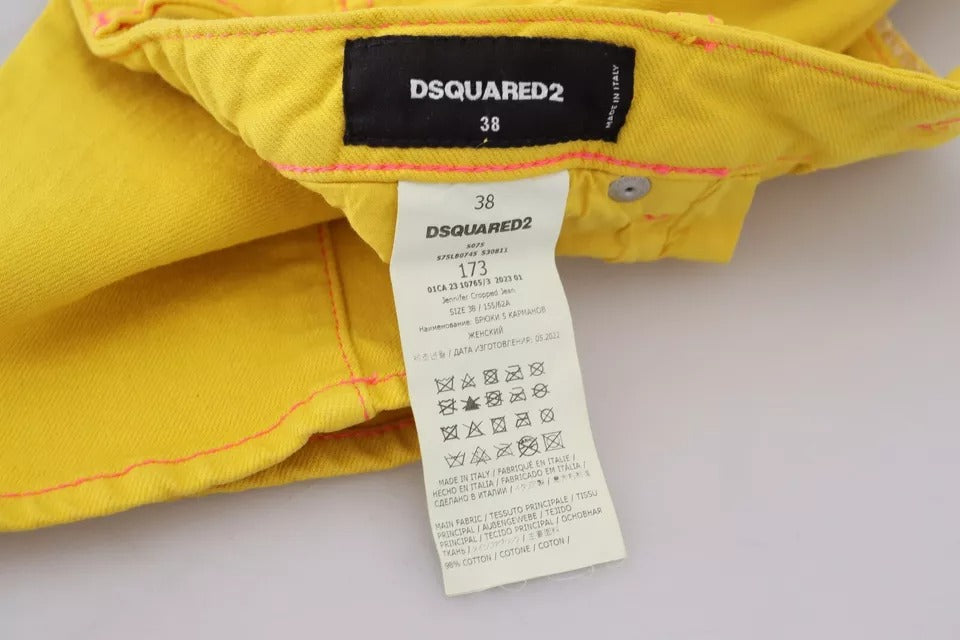 Jeans courts en coton jaune Dsquared² Jennifer à taille basse, coupe décontractée et style denim.