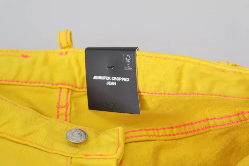 Jeans cropés en coton jaune Dsquared², taille basse, coupe Jennifer, en denim avec détails modernes.