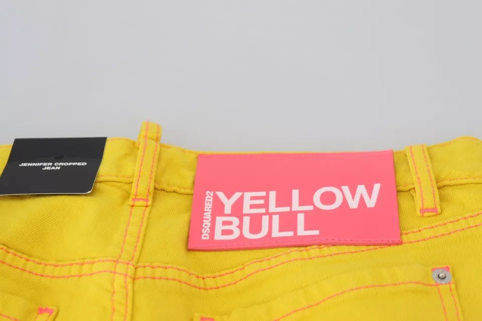 Jeans cropped en coton jaune Dsquared² à taille basse, style Jennifer, en denim avec détails visibles.