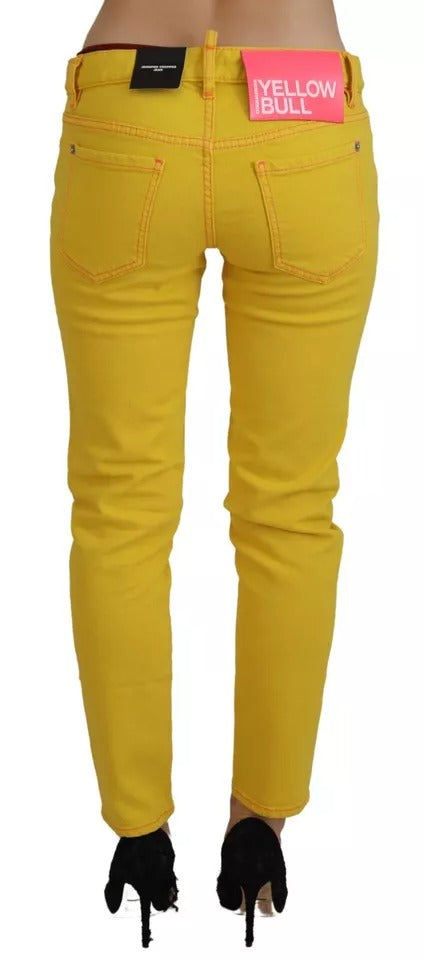 Jeans cropped en coton jaune Dsquared², taille basse, style Jennifer, coupe décontractée, denim léger, vue de face.
