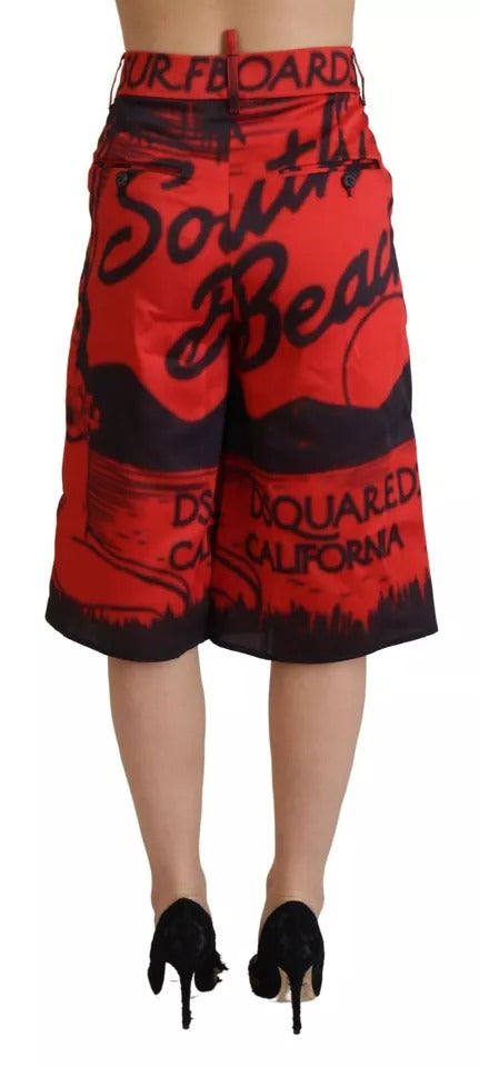 Pantalons cropped à taille haute à imprimé rouge, coupe large et jambes larges, par Dsquared².