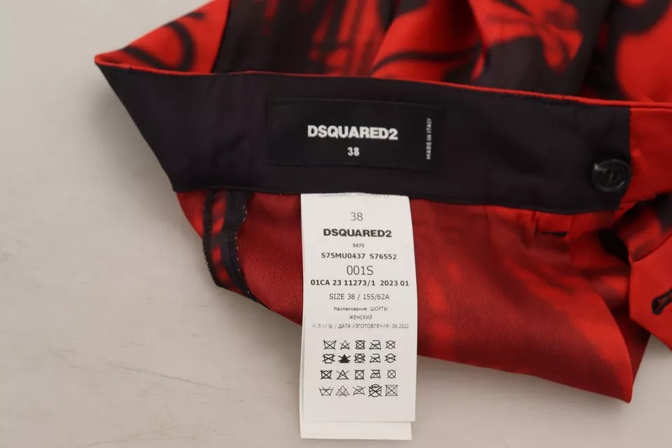 Pantalons cropped à taille haute et jambes larges de couleur rouge imprimée, de la marque Dsquared².