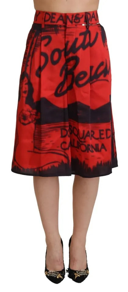 Pantalons cropped à taille haute à imprimé rouge de Dsquared², avec jambes larges et look tendance.