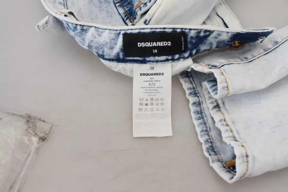 Jeans en denim blanc cassé à taille haute, coupe droite, de la marque Dsquared², en coton léger.