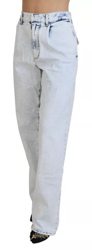 Jeans en denim blanc cassé à taille haute et coupe droite de Dsquared², en coton léger, visibles sur l'image.
