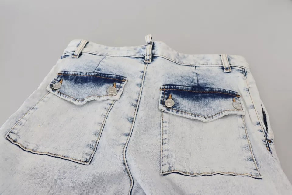 Jeans en denim blanc cassé à taille haute et coupe droite de Dsquared², en coton, visibles sur l'image.