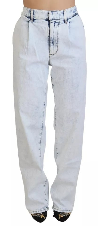 Jeans en denim blanc cassé à taille haute et coupe droite de Dsquared², en coton, avec détails visibles sur l'image.