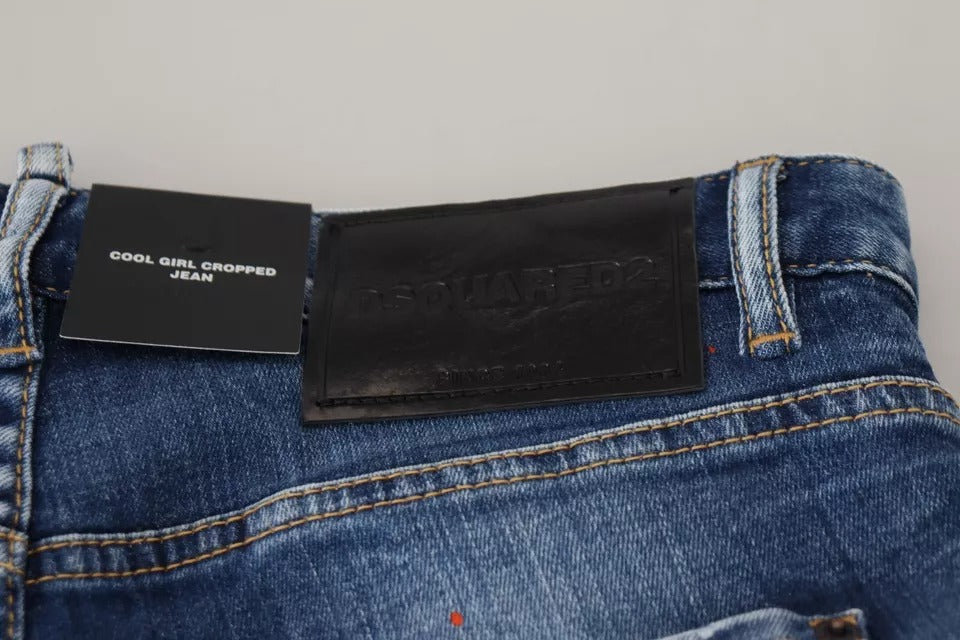 Jeans cropped en denim bleu Dsquared² Icon Low Waist pour fille cool, coupe décontractée et style tendance.