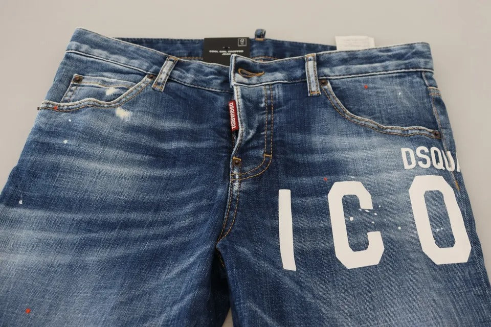 Jeans en denim cropped à taille basse Dsquared² Blue Icon, style cool girl avec coupe tendance et détails modernes.