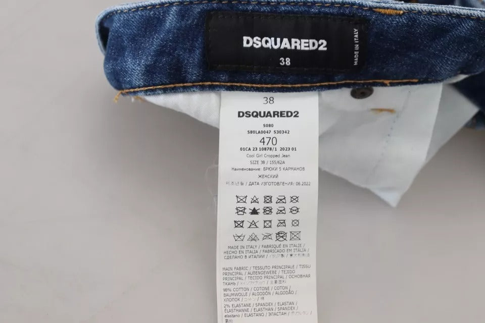 Jeans en denim bleu à taille basse Dsquared² Icon Low Waist, coupe courte et style cool pour femme.