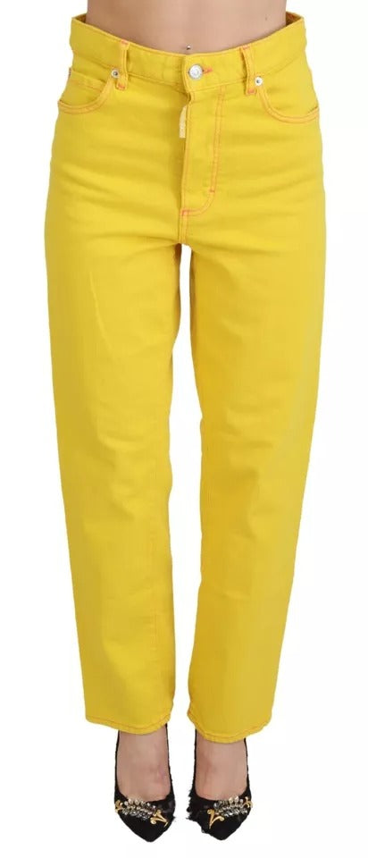 Jeans en denim jaune à taille haute et coupe droite de Dsquared², style Boston, en coton.