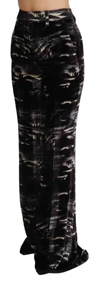 Pantalons femme à taille haute et flare noir imprimé de la marque Dsquared², style tendance et élégant.
