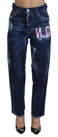 Jeans droits à taille haute Dsquared² Blue Icon en denim bleu, style classique et coupe droite.