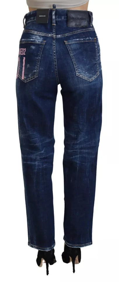 Jeans en denim bleu à taille haute et coupe droite de Dsquared², modèle Icon High Waist Straight Denim Boston.