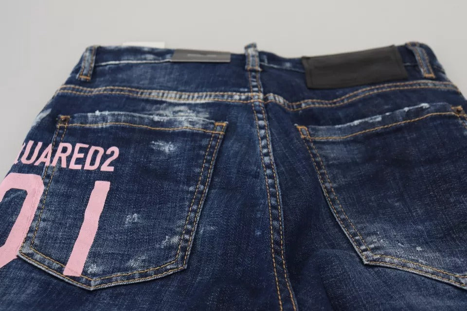 Jean droit en denim bleu à taille haute Dsquared² Blue Icon, style classique et ajusté, visible avec détails de couture.