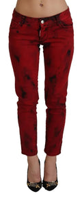Pantalon skinny en coton extensible rouge à taille basse de Dsquared², ajusté et tendance, visible sur le modèle.