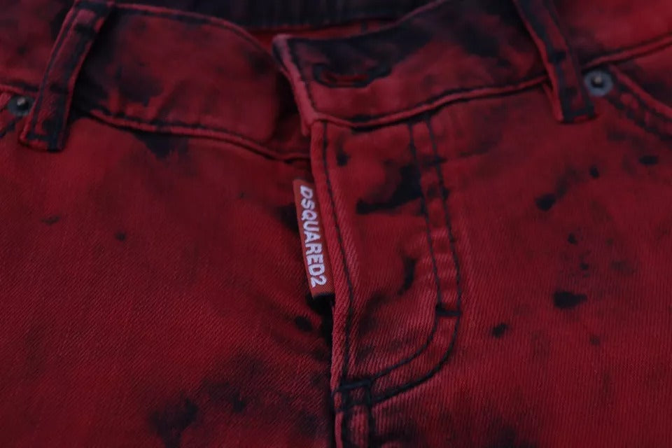 Pantalon skinny en coton stretch rouge à taille basse de Dsquared², coupe ajustée et tendance.