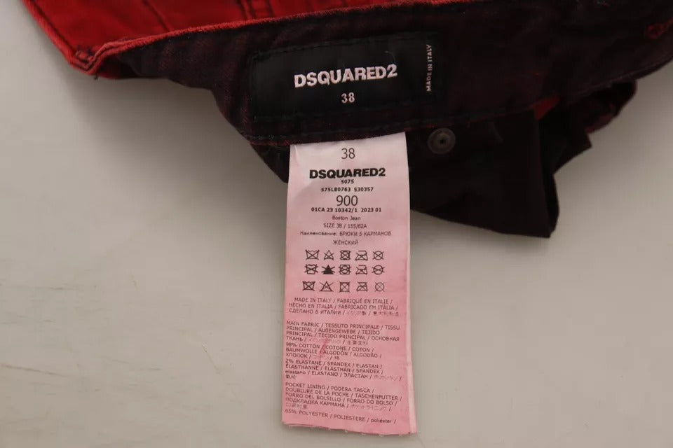 Pantalons skinny en coton stretch rouge à taille basse de Dsquared², coupe ajustée et moderne, pour femme.